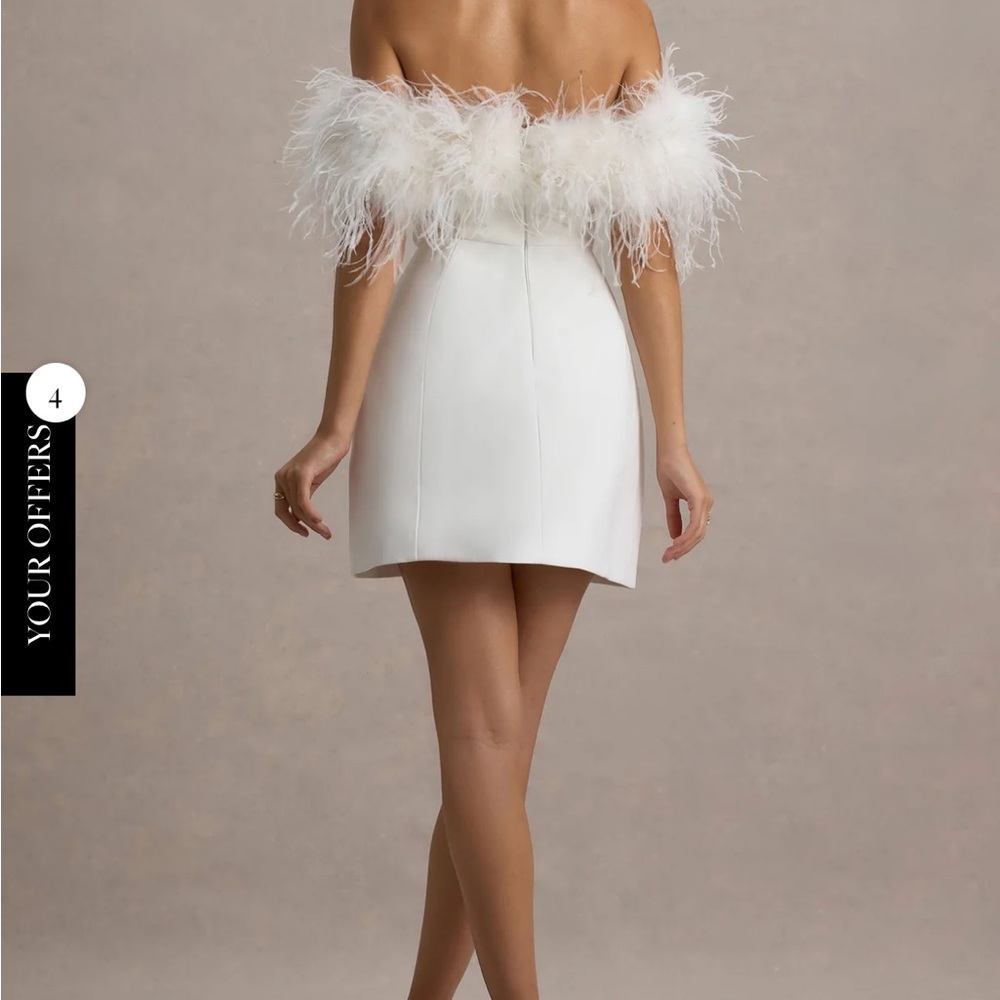 Club L London White Bardot Mini Dress With Feather Trim - Picture 2 of 4